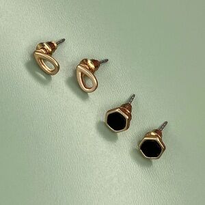 Gold and Black Stud Earrings Set